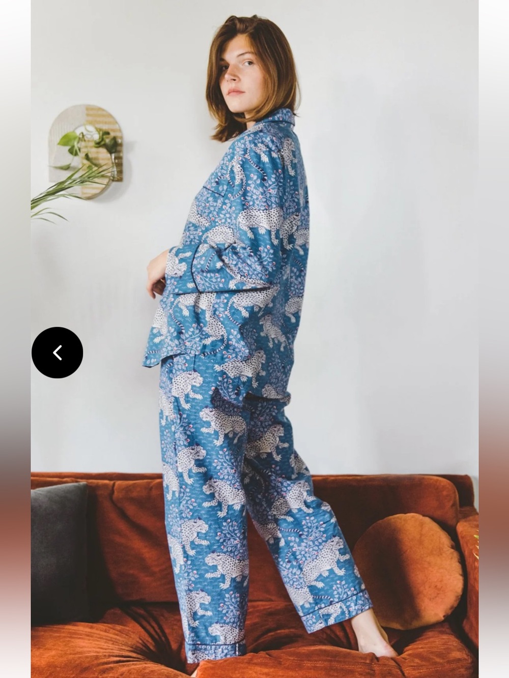 Printfresh Bagheera Leopard Print Long Sleeve Pajama Set in Indigo, sz XS